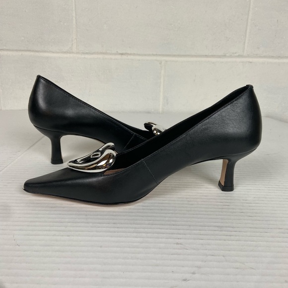 NWOT Anthropologie x Maeve Women's Leather Heart Pumps EU37/US6-6.5 Black Silver - Picture 5 of 8